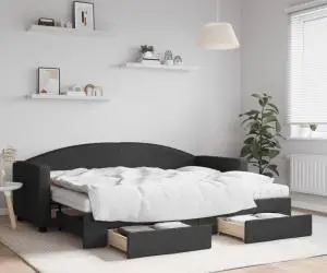 vidaXL Pat de zi cu extensie și sertare, negru, 80x200 cm, textil
