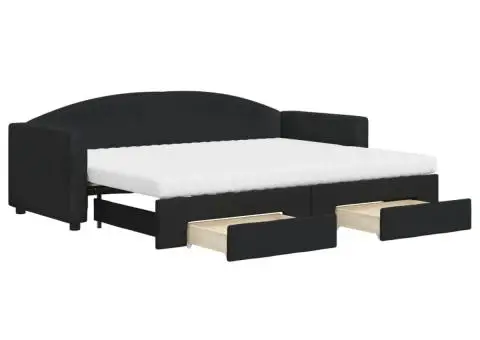 Pat de zi cu extensie și sertare, negru, 80x200 cm, textil - 2/5