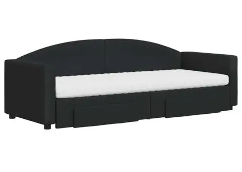 Pat de zi cu extensie și sertare, negru, 80x200 cm, textil - 3/5