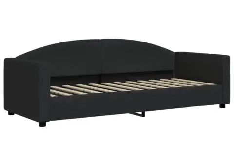 Pat de zi cu extensie și sertare, negru, 80x200 cm, textil - 4/5