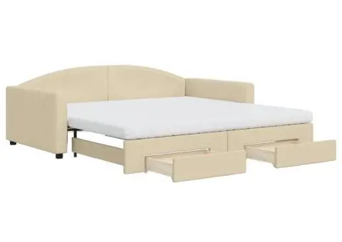 Pat de zi cu extensie și sertare, crem, 100x200 cm, textil - 2/5