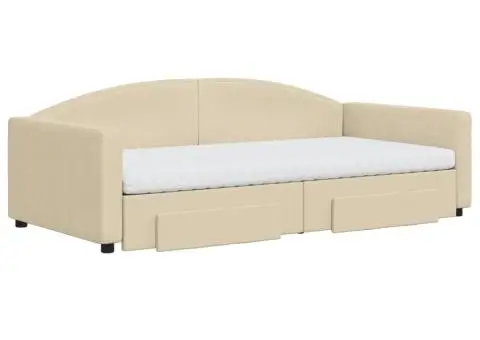 Pat de zi cu extensie și sertare, crem, 100x200 cm, textil - 3/5