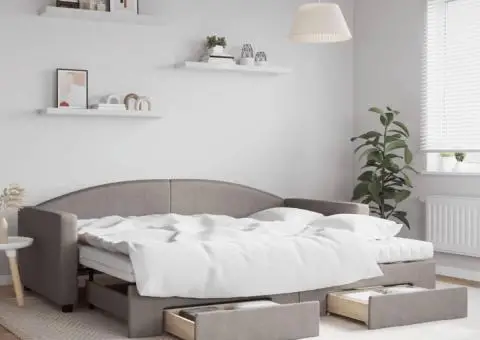 Pat de zi cu extensie și sertare, gri taupe, 90x200 cm, textil - 1/5