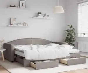 vidaXL Pat de zi cu extensie și sertare, gri taupe, 90x200 cm, textil