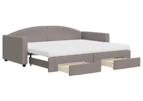 Pat de zi cu extensie și sertare, gri taupe, 90x200 cm, textil - 2/5