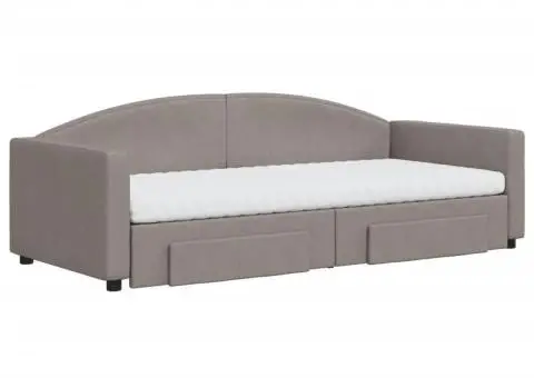 Pat de zi cu extensie și sertare, gri taupe, 90x200 cm, textil - 3/5