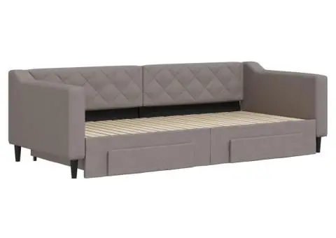 Pat de zi cu extensie și sertare, gri taupe, 90x200 cm, textil - 3/5