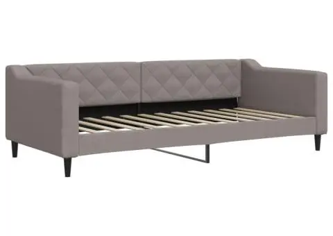 Pat de zi cu extensie și sertare, gri taupe, 90x200 cm, textil - 4/5