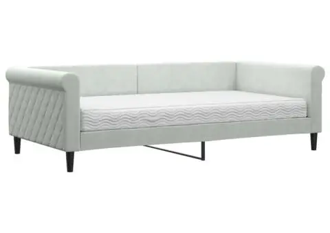 Pat de zi cu saltea, gri deschis, 100x200 cm, catifea - 2/5