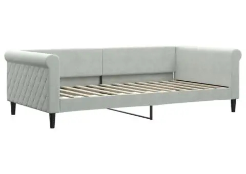 Pat de zi cu saltea, gri deschis, 100x200 cm, catifea - 3/5