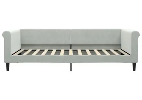 Pat de zi cu saltea, gri deschis, 100x200 cm, catifea - 4/5