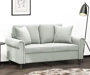 vidaXL Canapea cu 2 locuri cu pernuțe, gri deschis, 120 cm, catifea