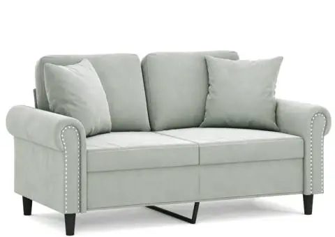 Canapea cu 2 locuri cu pernuțe, gri deschis, 120 cm, catifea - 2/5