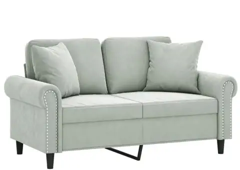 Canapea cu 2 locuri cu pernuțe, gri deschis, 120 cm, catifea - 3/5