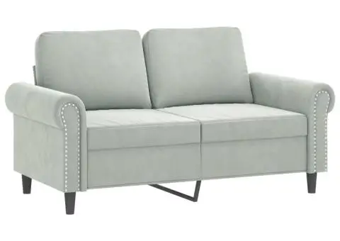 Canapea cu 2 locuri cu pernuțe, gri deschis, 120 cm, catifea - 4/5