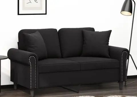 Canapea cu 2 locuri cu pernuțe, negru, 120 cm, catifea - 1/5