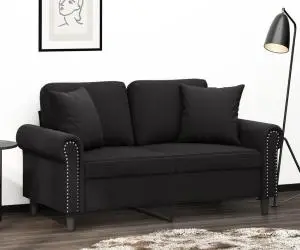 vidaXL Canapea cu 2 locuri cu pernuțe, negru, 120 cm, catifea
