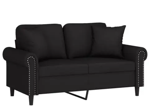 Canapea cu 2 locuri cu pernuțe, negru, 120 cm, catifea - 3/5