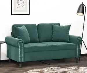 vidaXL Canapea cu 2 locuri cu pernuțe, verde închis, 120 cm, catifea