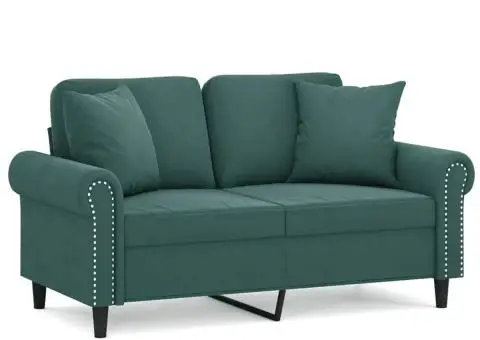 Canapea cu 2 locuri cu pernuțe, verde închis, 120 cm, catifea - 2/5