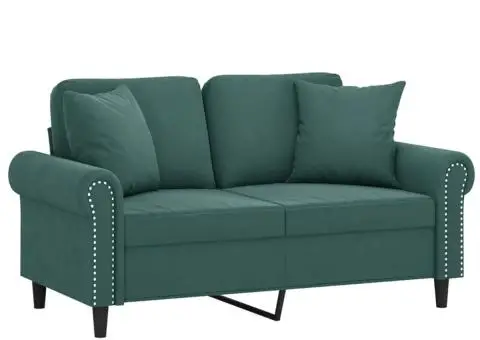 Canapea cu 2 locuri cu pernuțe, verde închis, 120 cm, catifea - 3/5