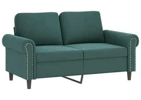 Canapea cu 2 locuri cu pernuțe, verde închis, 120 cm, catifea - 4/5