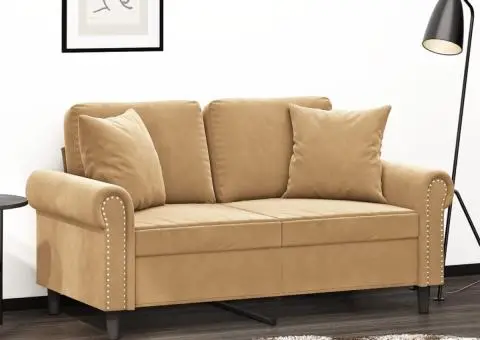 Canapea cu 2 locuri cu pernuțe, maro, 120 cm, catifea - 1/5