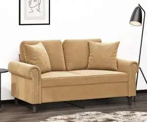 vidaXL Canapea cu 2 locuri cu pernuțe, maro, 120 cm, catifea