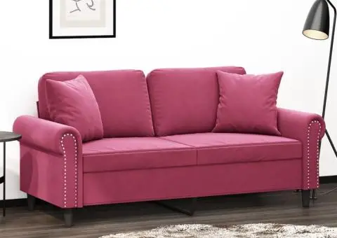 Canapea cu 2 locuri cu pernuțe, roșu vin, 140 cm, catifea - 1/5