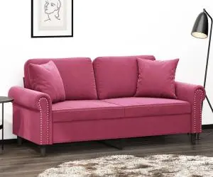 vidaXL Canapea cu 2 locuri cu pernuțe, roșu vin, 140 cm, catifea
