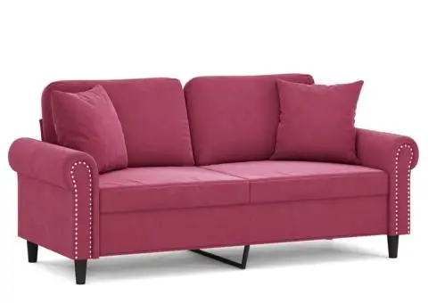Canapea cu 2 locuri cu pernuțe, roșu vin, 140 cm, catifea - 2/5