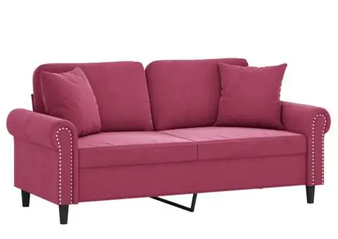 Canapea cu 2 locuri cu pernuțe, roșu vin, 140 cm, catifea - 3/5