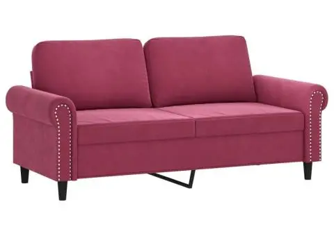 Canapea cu 2 locuri cu pernuțe, roșu vin, 140 cm, catifea - 4/5