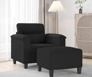vidaXL Fotoliu canapea cu taburet, negru, 60 cm, microfibră