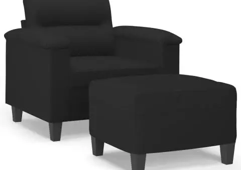 Fotoliu canapea cu taburet, negru, 60 cm, microfibră - 2/5