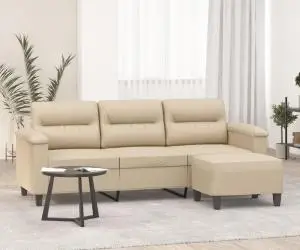vidaXL Canapea cu 3 locuri și taburet, crem, 180 cm, microfibră
