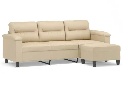 Canapea cu 3 locuri și taburet, crem, 180 cm, microfibră - 2/5