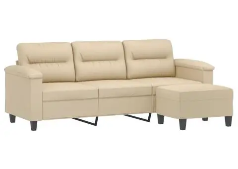 Canapea cu 3 locuri și taburet, crem, 180 cm, microfibră - 3/5