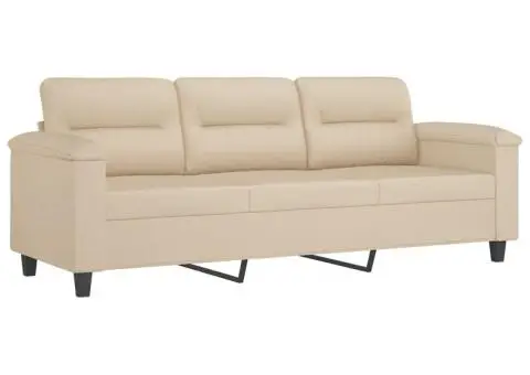 Canapea cu 3 locuri și taburet, crem, 180 cm, microfibră - 4/5