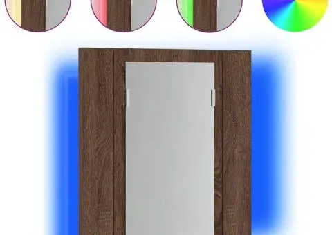 Dulap cu oglindă de baie LED, stejar maro, 40x12x45 cm, lemn - 2/5