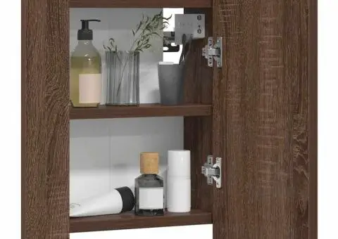 Dulap cu oglindă de baie LED, stejar maro, 40x12x45 cm, lemn - 4/5