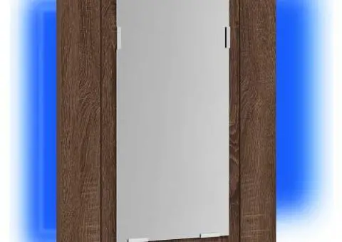 Dulap cu oglindă de baie LED, stejar maro, 40x12x45 cm, lemn - 5/5