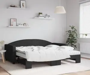 vidaXL Pat de zi cu extensie și saltele, negru, 90x190 cm, textil
