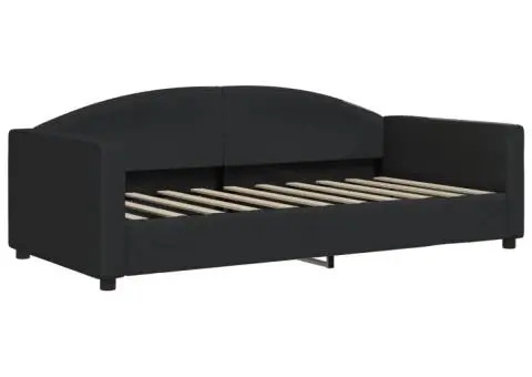 Pat de zi cu extensie și saltele, negru, 90x190 cm, textil - 4/5