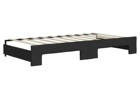 Pat de zi cu extensie și saltele, negru, 90x190 cm, textil - 5/5