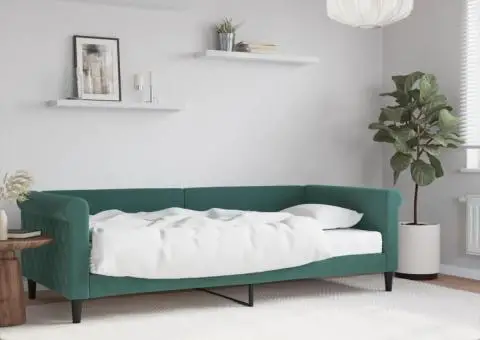 Pat de zi cu saltea, verde închis, 90x200 cm, catifea - 1/5