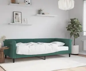 vidaXL Pat de zi cu saltea, verde închis, 90x200 cm, catifea