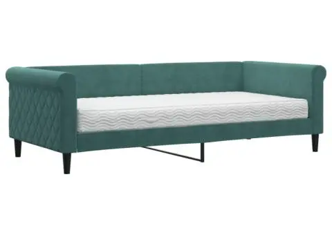 Pat de zi cu saltea, verde închis, 90x200 cm, catifea - 2/5