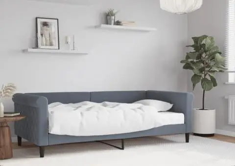 Pat de zi cu saltea, gri închis, 90x190 cm, catifea - 1/5