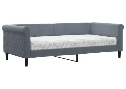 Pat de zi cu saltea, gri închis, 90x190 cm, catifea - 2/5